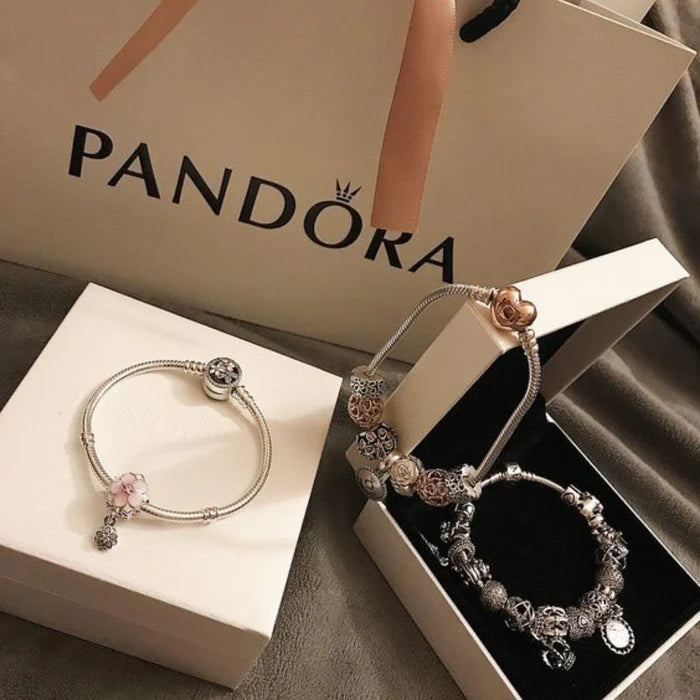 Bracelet Maille Serpent Pandora Moments + Charm Cœur